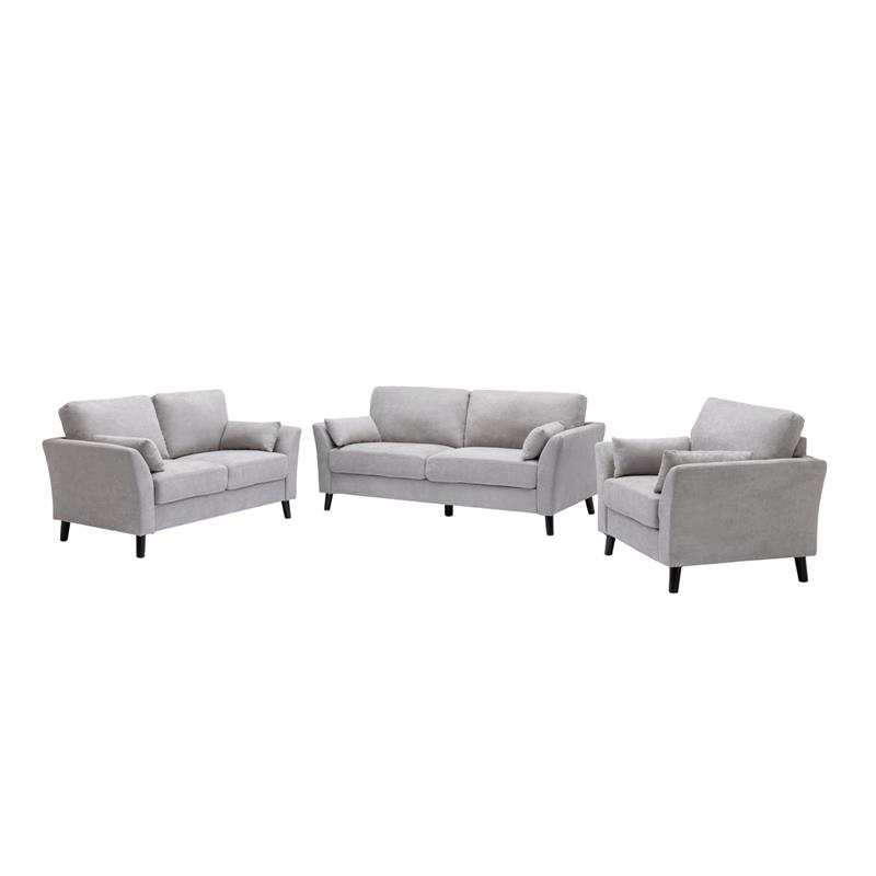 Pemberly Row Light Gray Woven Fabric Sofa Loveseat Chair Living Room Set