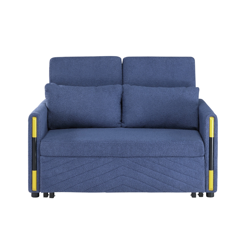 Pemberly Row Navy Teddy Velvet Fabric Sleeper Loveseat with Side Pockets
