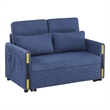 Pemberly Row Navy Teddy Velvet Fabric Sleeper Loveseat with Side Pockets