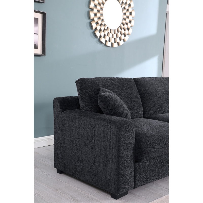 Pemberly Row Dark Gray Fabric Sectional Chaise Cupholders Charging Ports