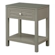 Pemberly Row Taupe Engineered Wood End Side Table Nightstand w/ Glass Top Drawer