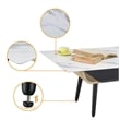 Pemberly Row Coffee Table with Glass White Marble Texture Top & Bent Wood Design