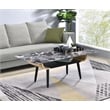 Pemberly Row Coffee Table with Glass Black Marble Texture Top & Bent Wood Design