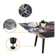 Pemberly Row Coffee Table with Glass Black Marble Texture Top & Bent Wood Design