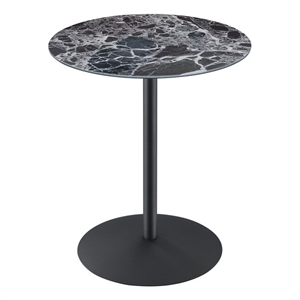 Pemberly Row 17.5&quot Round End Table with Black Marble Textured Glass Top