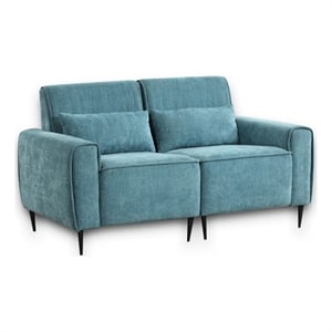 Pemberly Row Blue Chenille Loveseat with Metal Legs and Throw Pillows