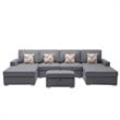 Pemberly Row Gray Fabric 5PcDouble Chaise Sectional Interchangeable Legs Ottoman
