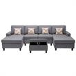 Pemberly Row Gray Fabric 5PcDouble Chaise Sectional Interchangeable Legs Ottoman