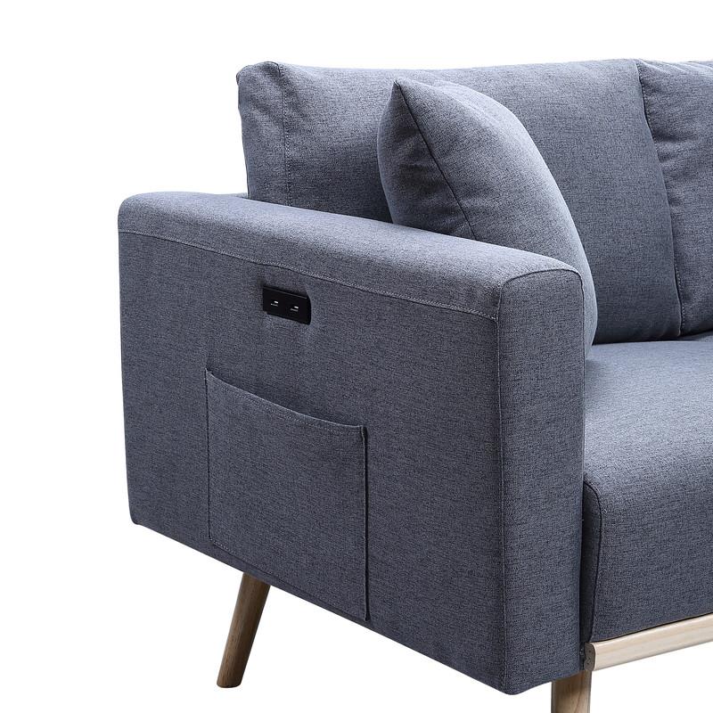Pemberly Row Dark Gray Fabric Sofa Loveseat Chair Living Room Set with USB Ports
