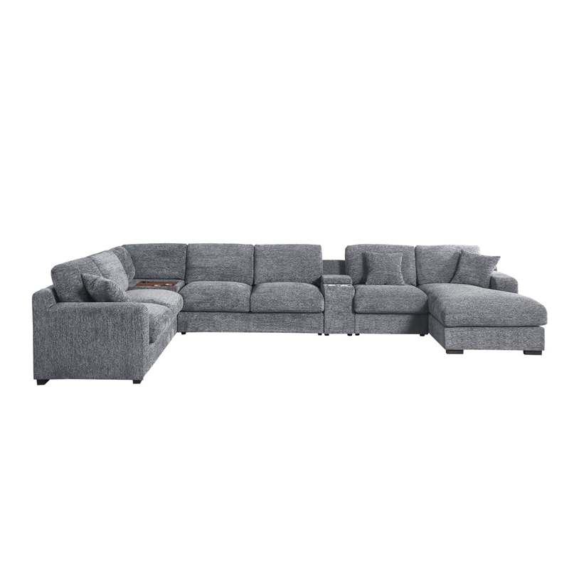 Pemberly Row Light Gray Sectional Right-Facing Chaise Cupholders Charging Ports