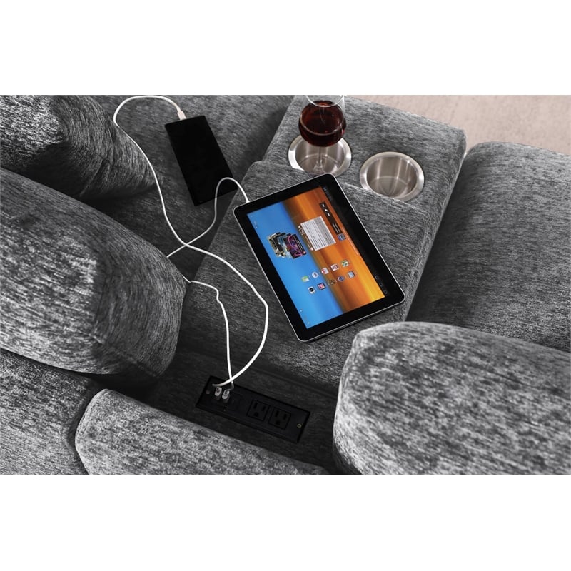 Pemberly Row Light Gray Sectional Right-Facing Chaise Cupholders Charging Ports