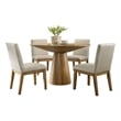 Pemberly Row Driftwood Finish Wood 5 Pc Dining Table Set w/ Beige Fabric Chairs