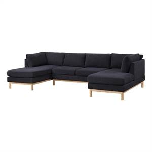 Pemberly Row Black Sherpa Fabric 124&quot Wide Double Chaise U-Shape Sectional Sofa