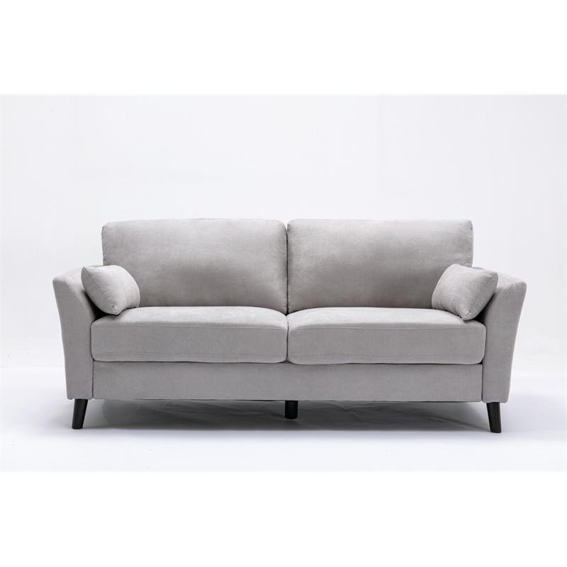 Pemberly Row Light Gray Woven Fabric Sofa with Solid Wood Legs & Accent Pillows