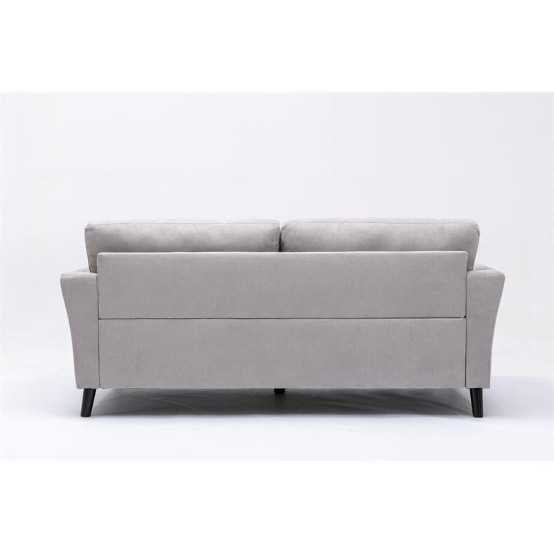 Pemberly Row Light Gray Woven Fabric Sofa with Solid Wood Legs & Accent Pillows