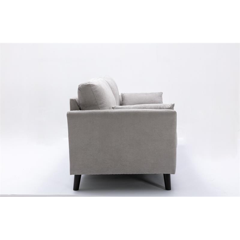 Pemberly Row Light Gray Woven Fabric Sofa with Solid Wood Legs & Accent Pillows