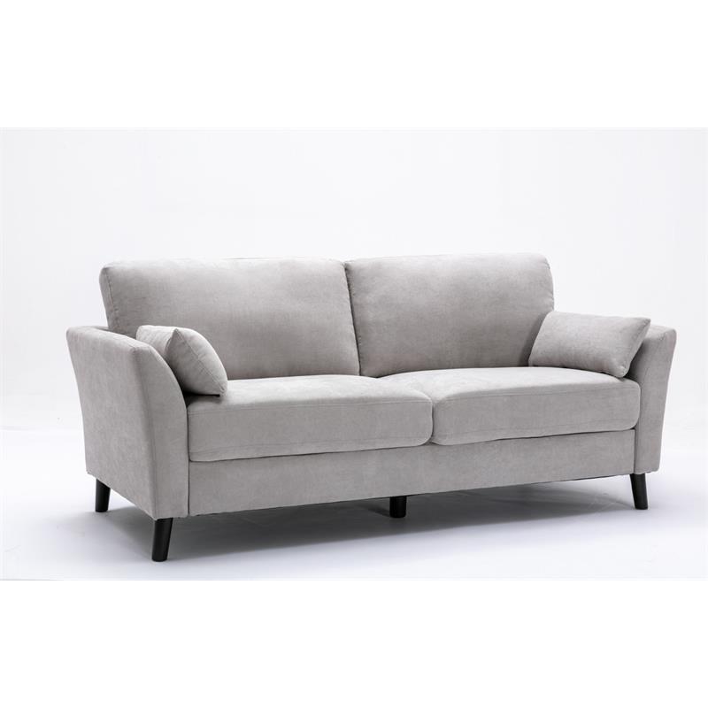 Pemberly Row Light Gray Woven Fabric Sofa with Solid Wood Legs & Accent Pillows