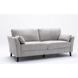 Pemberly Row Light Gray Woven Fabric Sofa with Solid Wood Legs & Accent Pillows