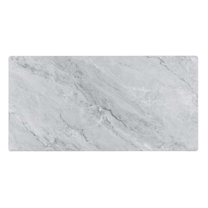 Pemberly Row Coffee Table with Glass Gray Marble Texture Top & Bent Wood Design