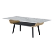 Pemberly Row Coffee Table with Glass Gray Marble Texture Top & Bent Wood Design