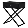 Pemberly Row Black Wood End Side Table Nightstand w/ Glass Top Drawe