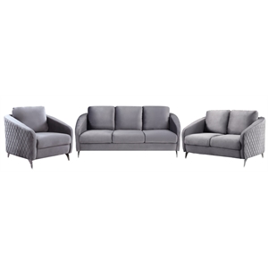 Pemberly Row Gray Velvet Fabric Sofa Loveseat Chair Living Room Set
