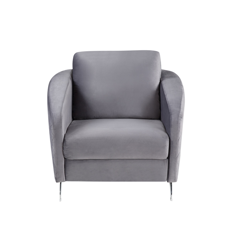 Pemberly Row Gray Velvet Fabric Sofa Loveseat Chair Living Room Set
