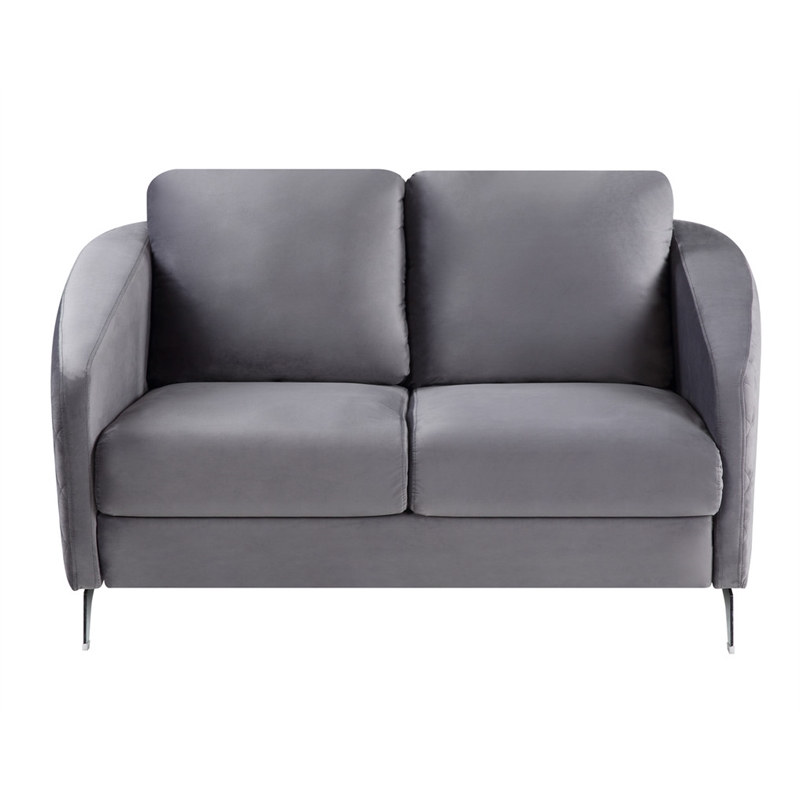 Pemberly Row Gray Velvet Fabric Sofa Loveseat Chair Living Room Set