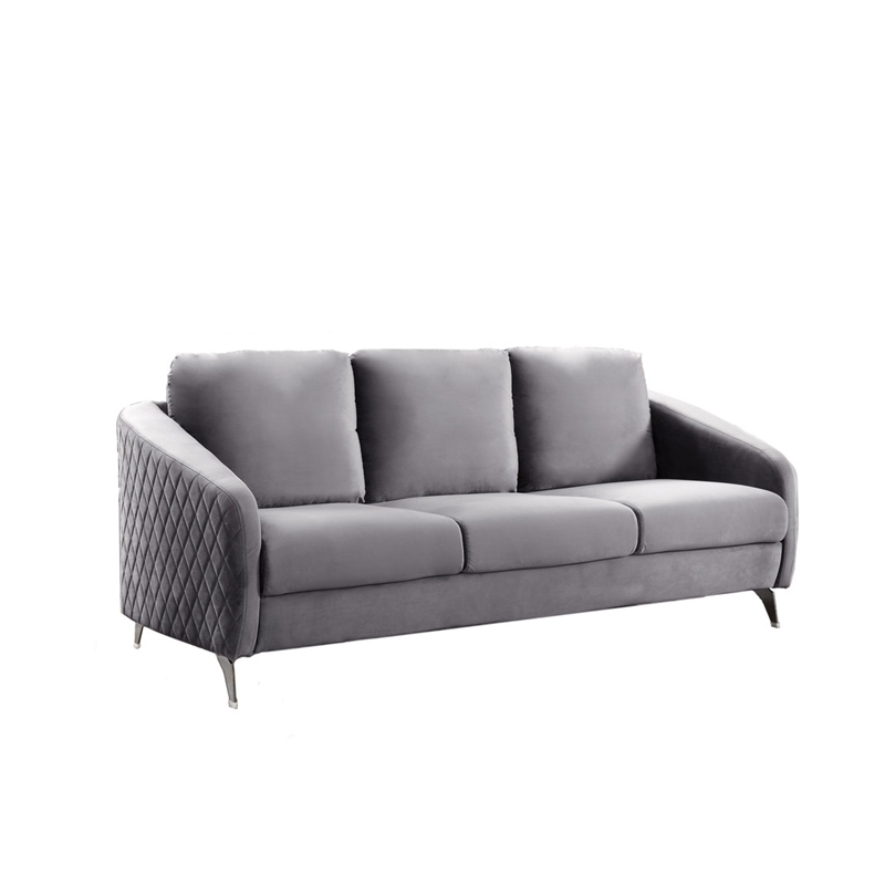Pemberly Row Gray Velvet Fabric Sofa Loveseat Chair Living Room Set