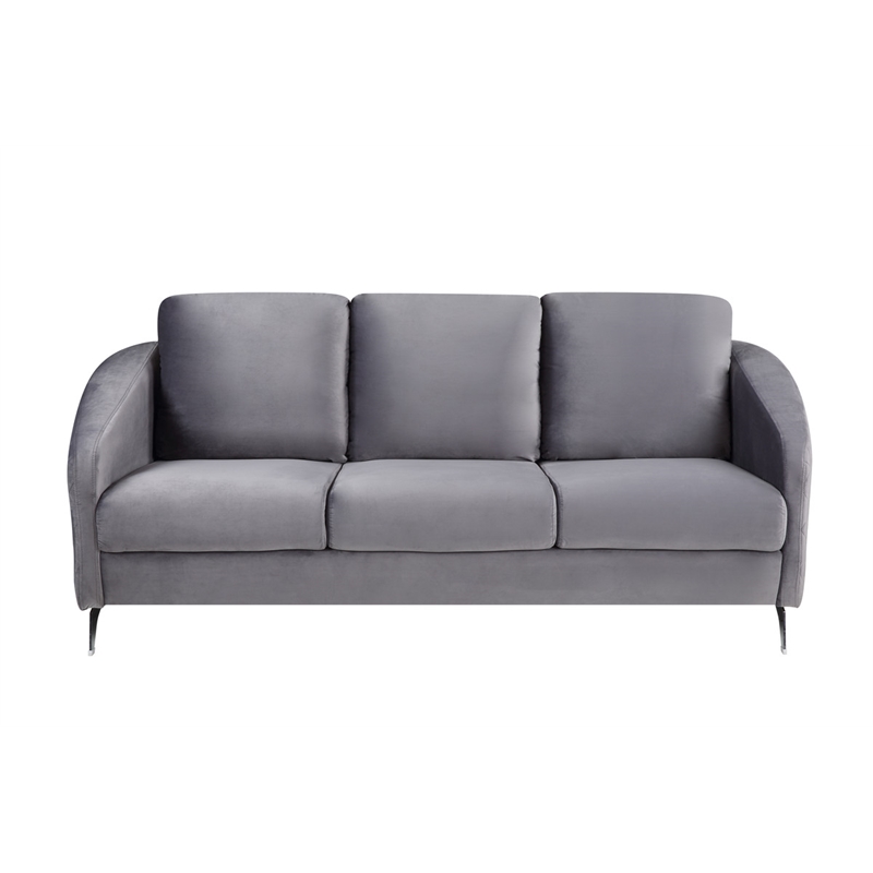 Pemberly Row Gray Velvet Fabric Sofa Loveseat Chair Living Room Set