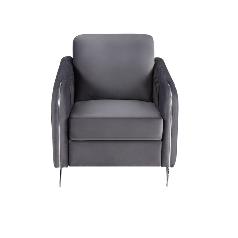 Pemberly Row Gray Velvet Fabric Sofa Loveseat Chair Living Room Set