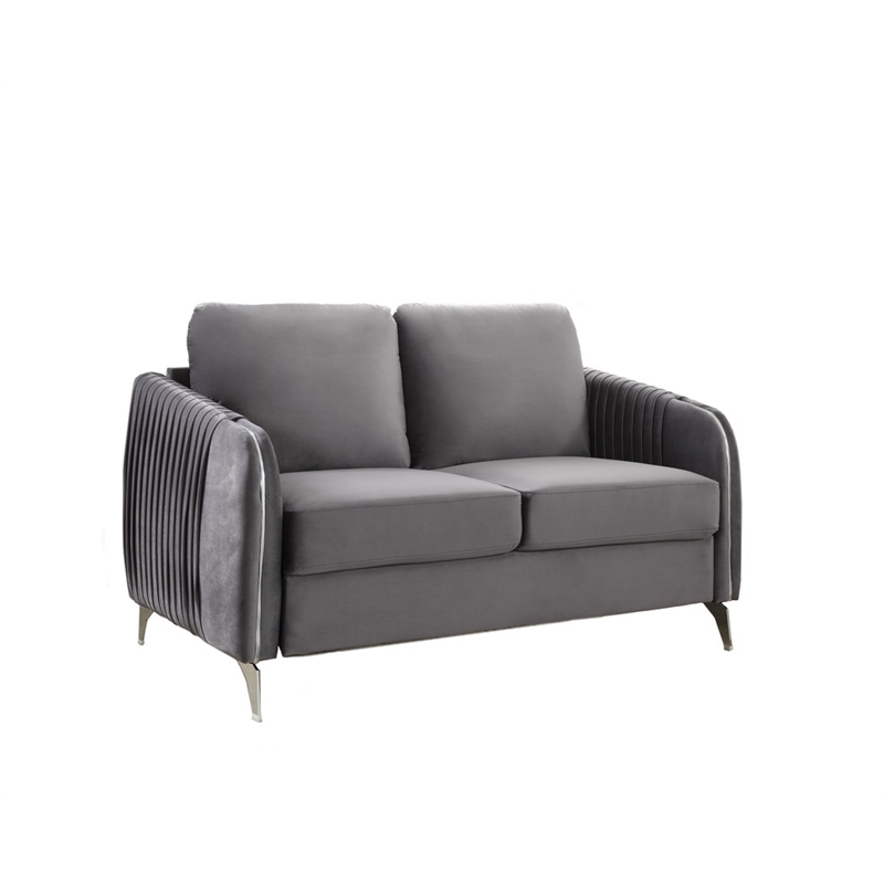 Pemberly Row Gray Velvet Fabric Sofa Loveseat Chair Living Room Set