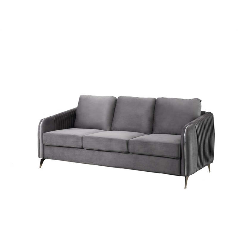 Pemberly Row Gray Velvet Fabric Sofa Loveseat Chair Living Room Set