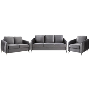 Pemberly Row Gray Velvet Fabric Sofa Loveseat Chair Living Room Set