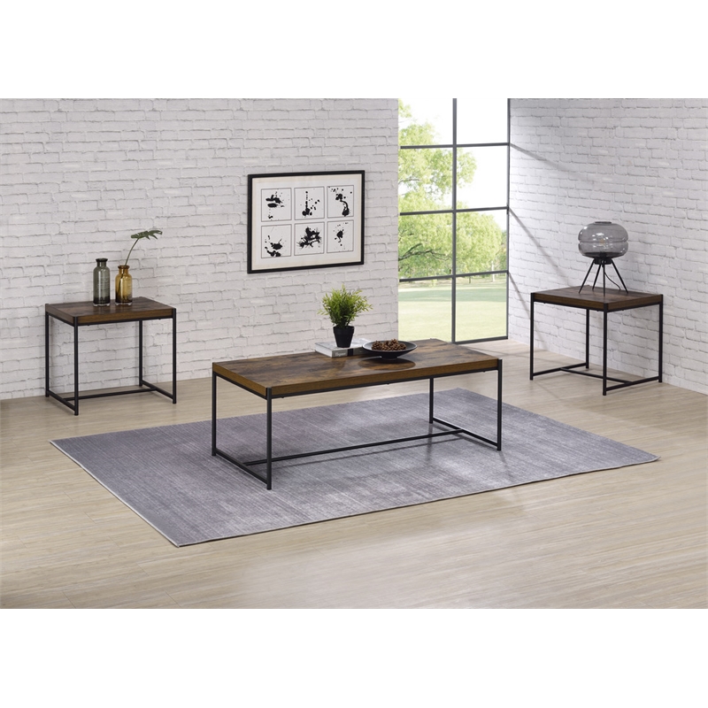 Pemberly Row 3 Piece Brown Engineered Wood Coffee and End Table Set
