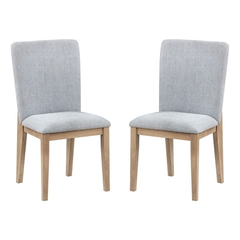Pemberly Row Set of 2 Gray Linen Fabric and Oak Finish Dining Chair