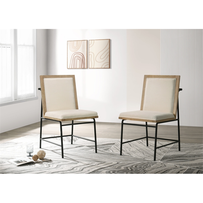Pemberly Row Set of 2 Oak Finish Wood Dining Chairs with Metal Legs