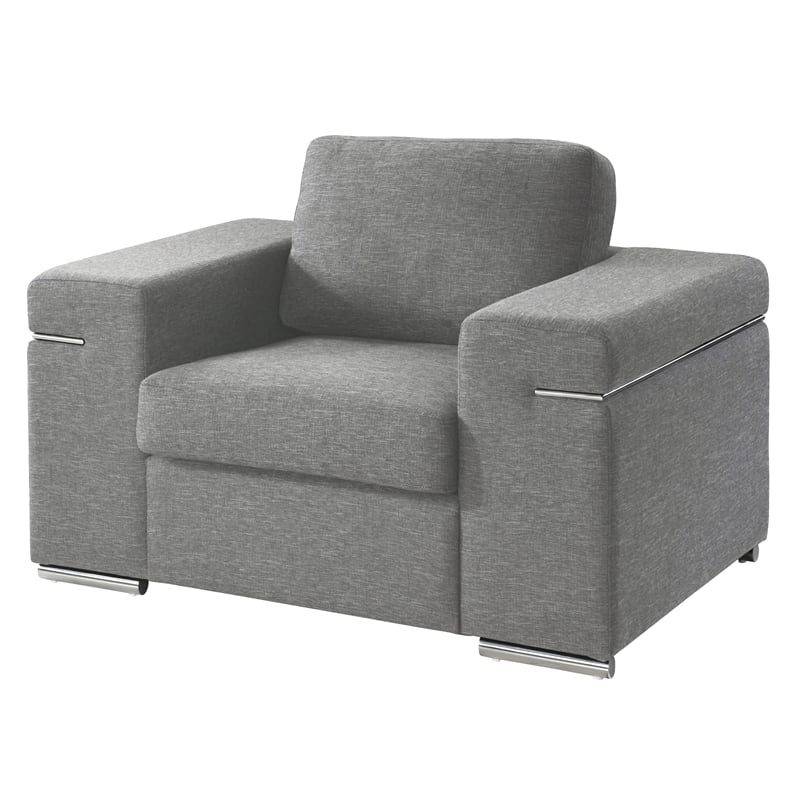 Pemberly Row Contemporary Light Gray Finish Woven Fabric Arm Chair