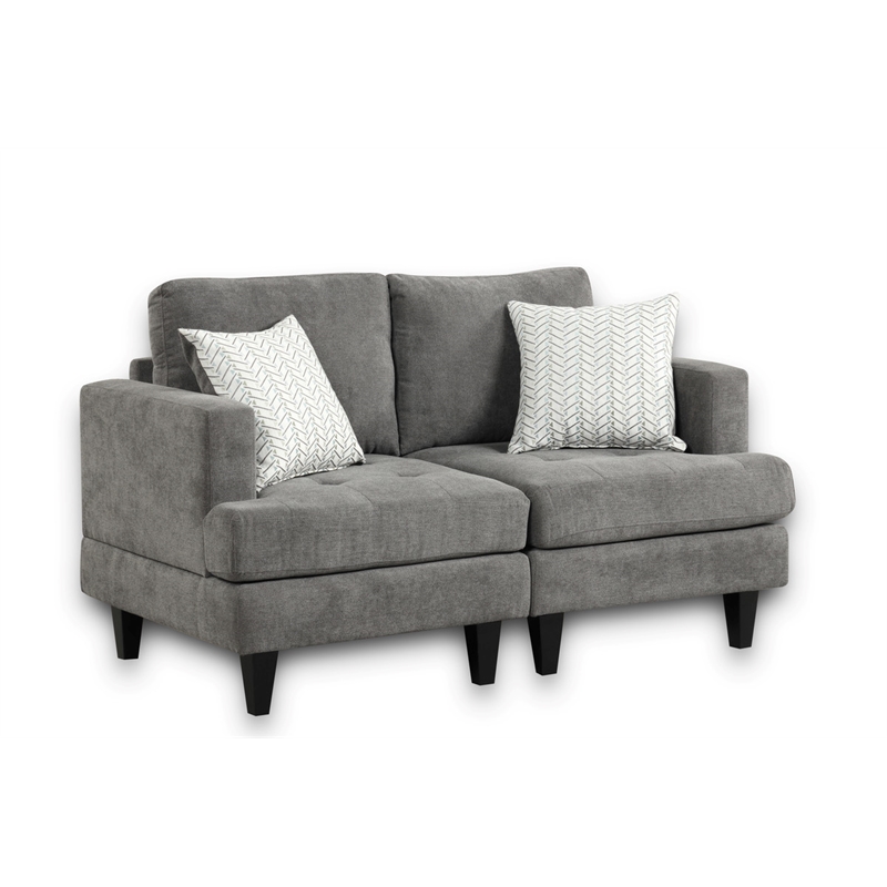 Pemberly Row Gray Chenille Sofa Loveseat Chair Living Room Set w/ Throw Pillows