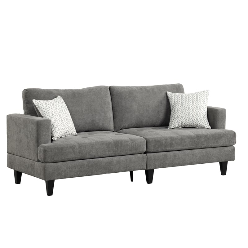 Pemberly Row Gray Chenille Sofa Loveseat Chair Living Room Set w/ Throw Pillows