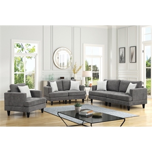 Pemberly Row Gray Chenille Sofa Loveseat Chair Living Room Set w/ Throw Pillows