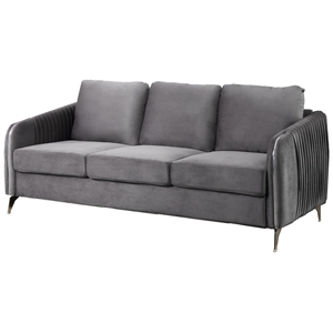 Pemberly Row Gray Velvet Elegant Modern Chic Sofa Couch with Chrome Metal Legs