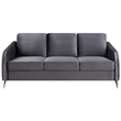 Pemberly Row Gray Velvet Elegant Modern Chic Sofa Couch with Chrome Metal Legs