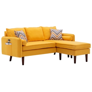 Pemberly Row Fabric Sectional Sofa Chaise with USB Charger & Pillows in Yellow