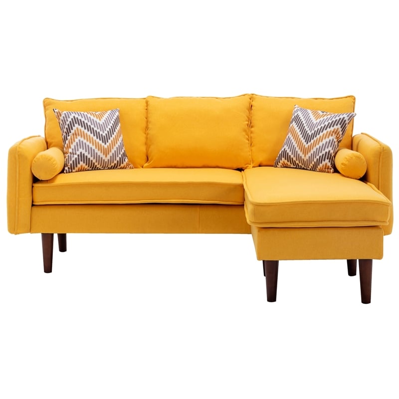 Pemberly Row Fabric Sectional Sofa Chaise with USB Charger & Pillows in Yellow
