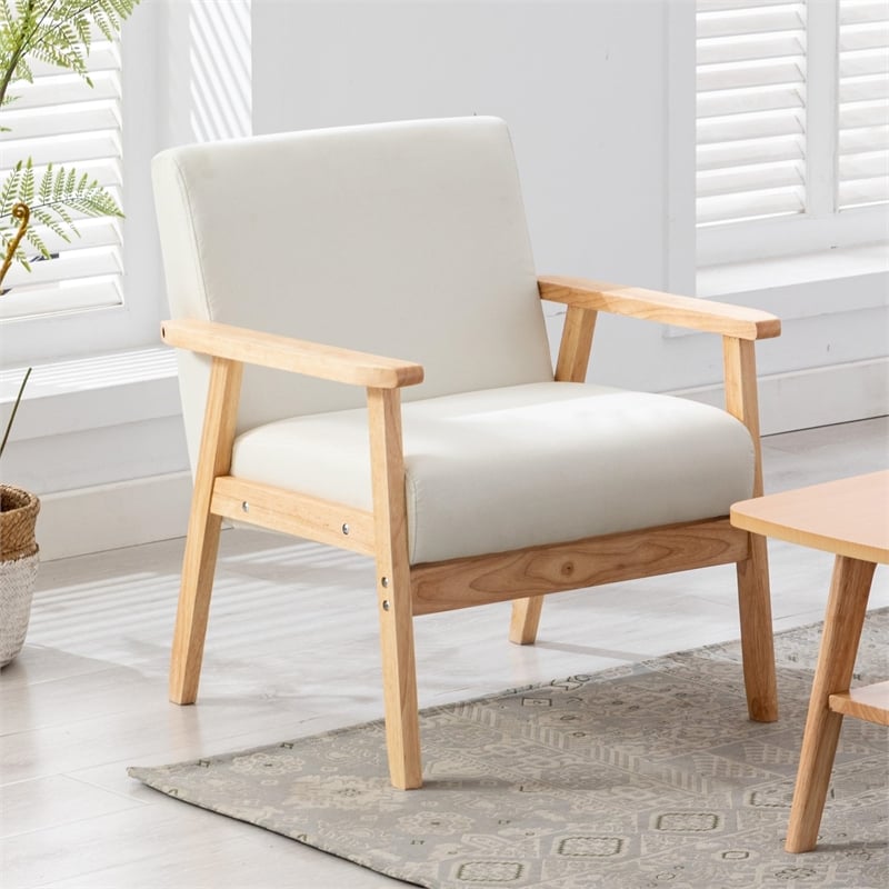 Pemberly Row Modern Beige Linen Fabric Chair with Solid Wood Frame