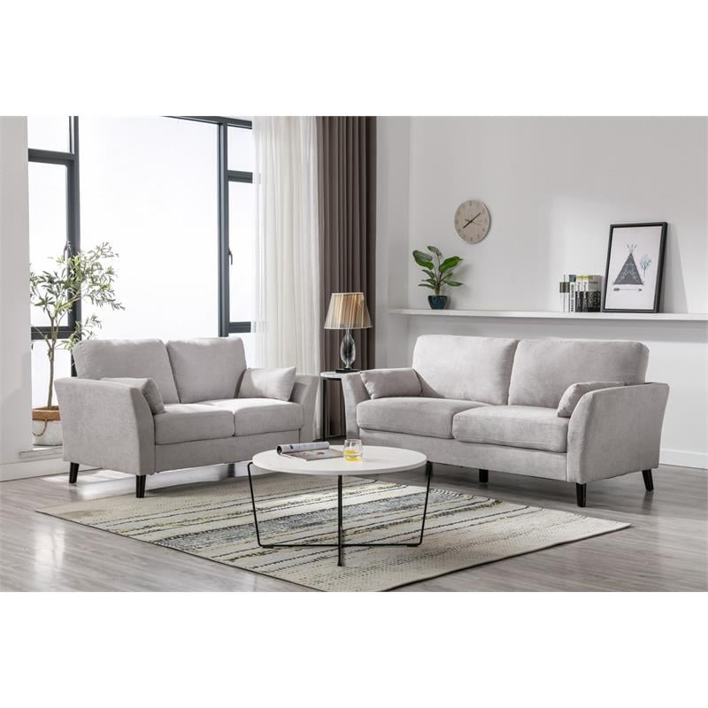Pemberly Row Light Gray Woven Fabric Sofa Loveseat Living Room Set