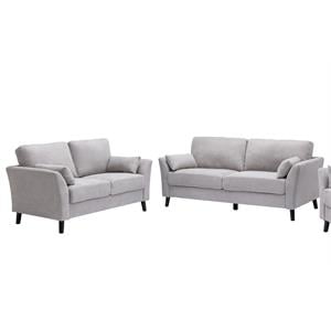 Pemberly Row Light Gray Woven Fabric Sofa Loveseat Living Room Set