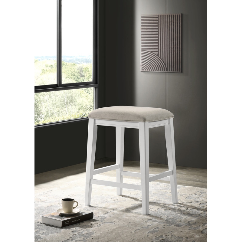 Pemberly Row White Wood Counter Height Stool with Upholstered Seat
