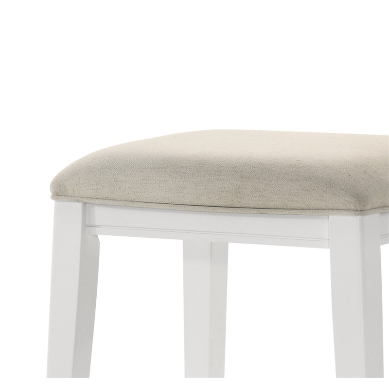 Pemberly Row White Wood Counter Height Stool with Upholstered Seat